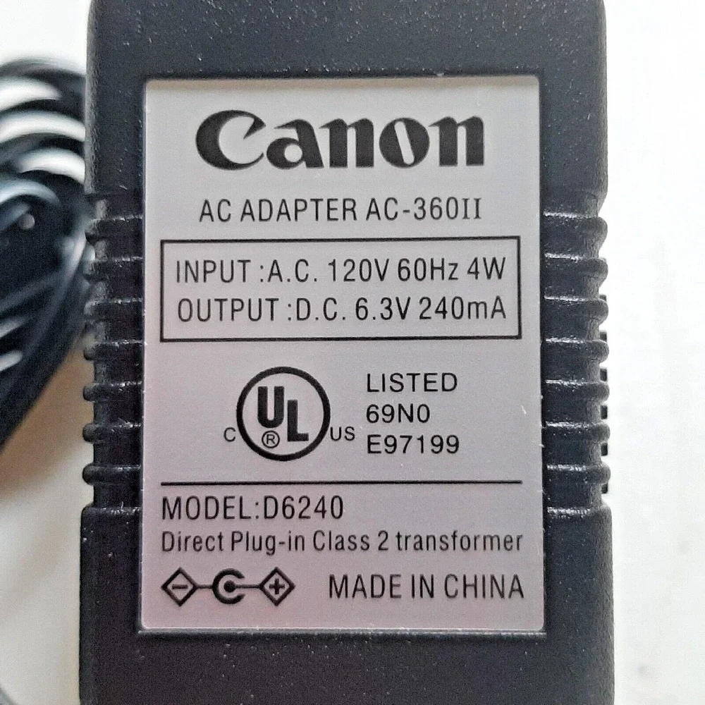 Canon D6240 AC Adapter AC-360II‎ Cord Plug Output 6.3VDC 240mA